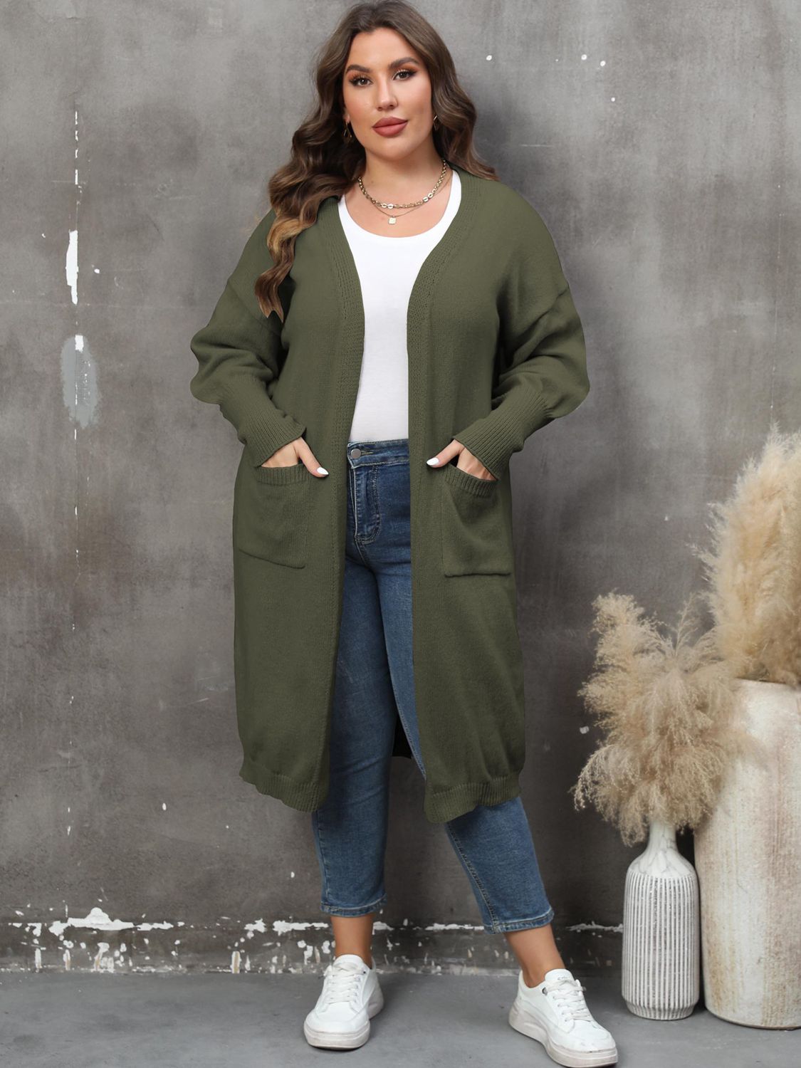 WW | Plus Size Langarm Taschen Cardigan