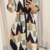 WW | Finde Dich Gut Bedrucktes Gürtel Hemd Midi Kleid