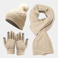 WW | 3-teiliges gestricktes Accessoire-Set - stylische Damenmütze, Schal und Handschuhe