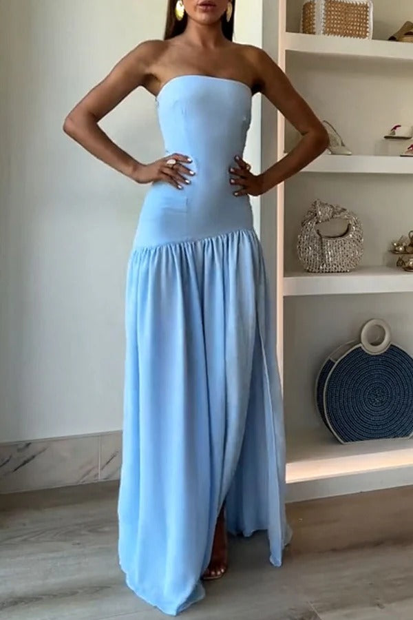 WW | Eden Patchwork Semi-Transparent Chiffon Strapless Maxi-Kleid