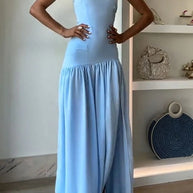 WW | Eden Patchwork Semi-Transparent Chiffon Strapless Maxi-Kleid