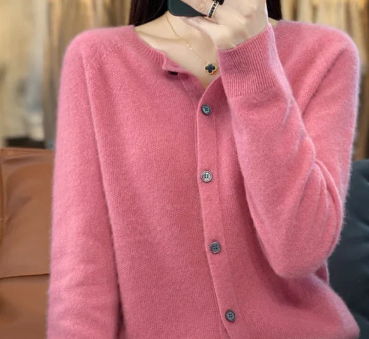 W&W Mode | Merino Wollstrickjacke Mit Rundhalsausschnitt Und Langen Ärmeln