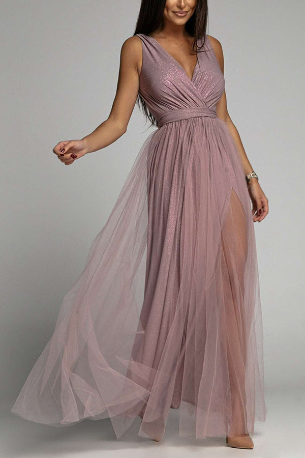WW | It'S My Day Light Tulle Schlitz Maxi Kleid