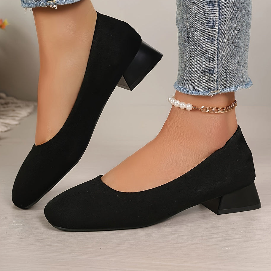 WW | Schwarze Flanell Pumps Mit Blockabsatz