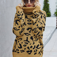 WW Lockere Leopardenmuster Umlegekragen Pullover