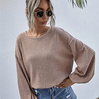 WW Rundhals Lanternärmel Lässiges Gestricktes Oberteil