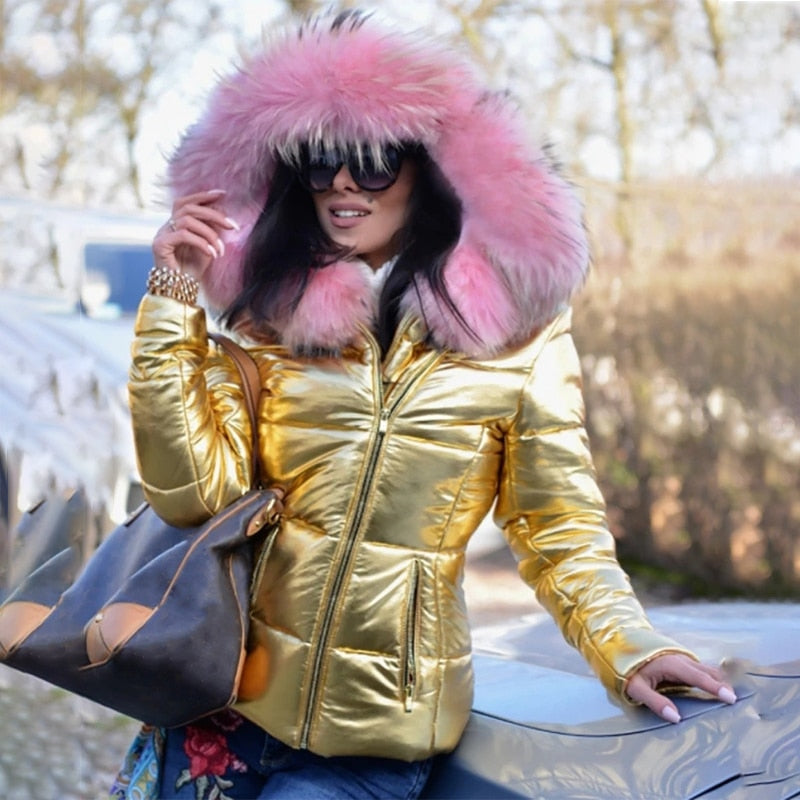 W&W Mode - Modische, gefütterte Jacke mit Kapuze und Kunstpelzkragen