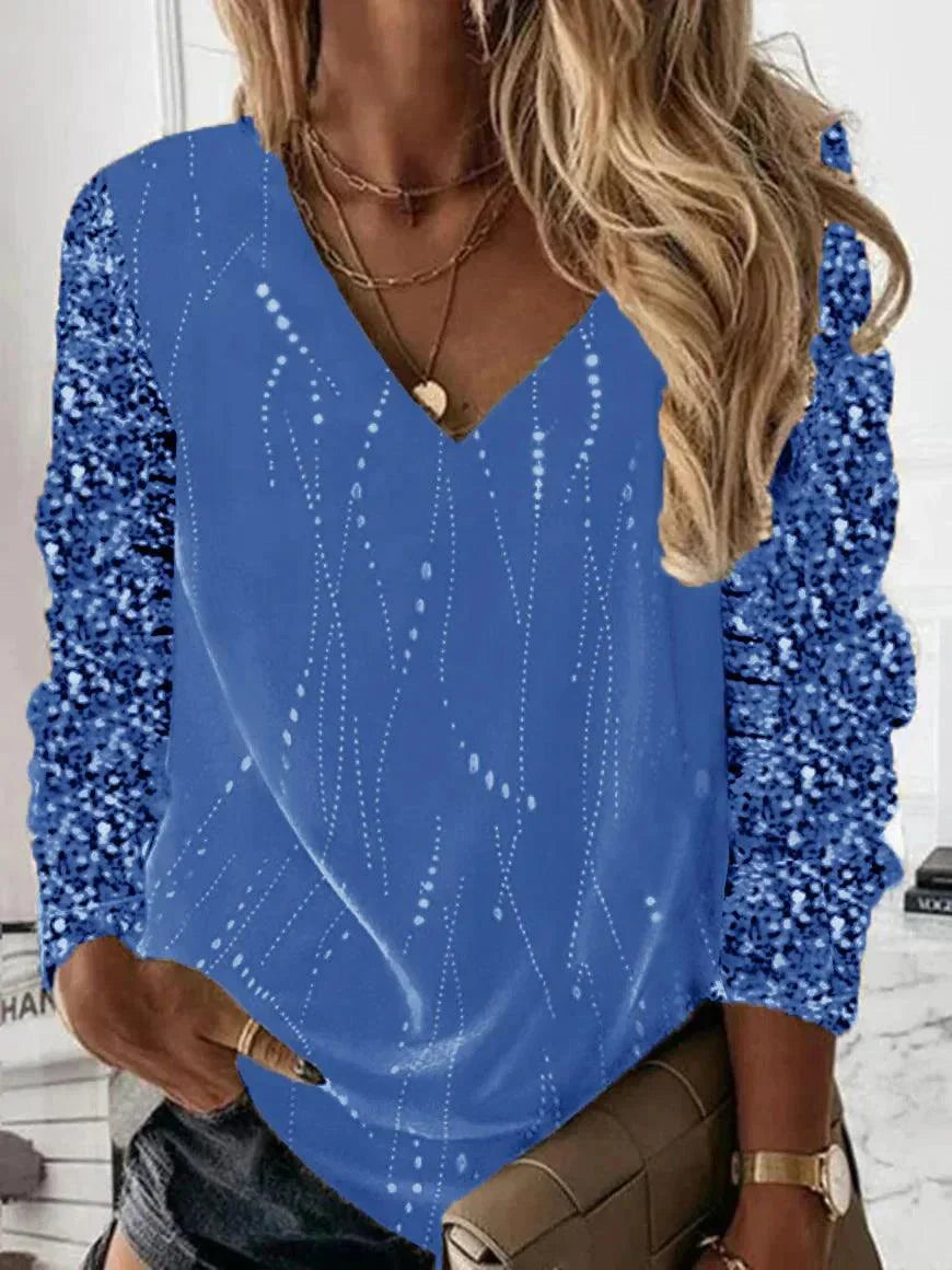 WW | Elegantes Hemd Mit V-Ausschnitt Und Funkelnden Ärmeln