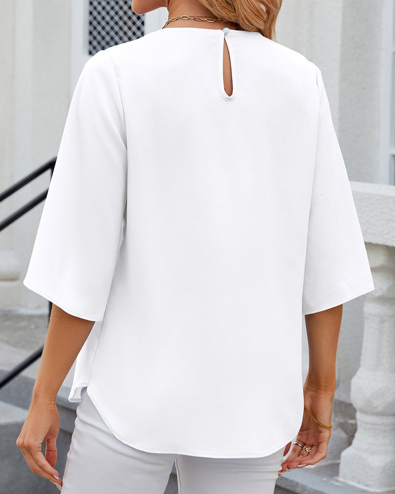 WW | Elegante einfarbige Bluse mit halben Ärmeln