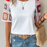 WW | Florales Häkel-T-Shirt für Damen Leicht & Luftig