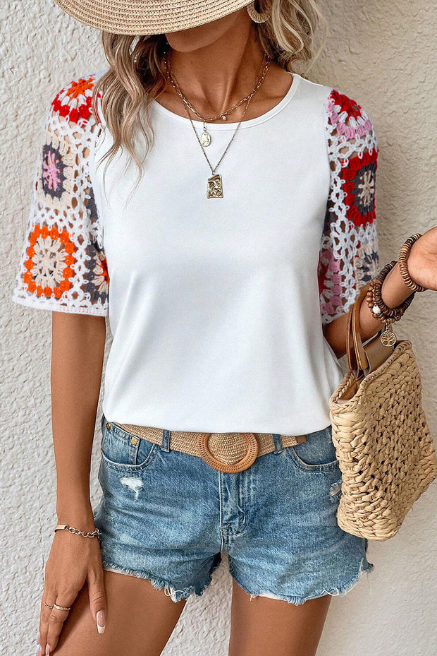 WW | Florales Häkel-T-Shirt für Damen Leicht & Luftig