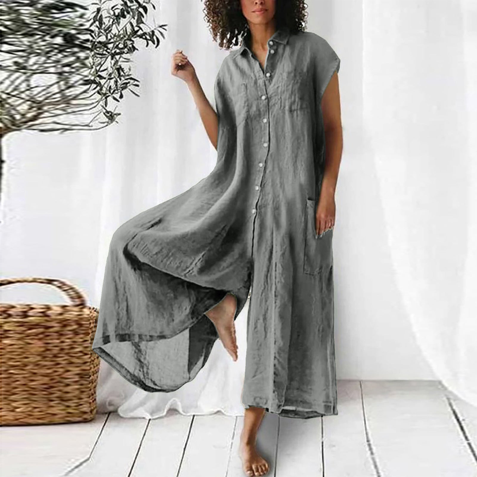 WW | Super Stylischer Leinen Jumpsuit Für Damen