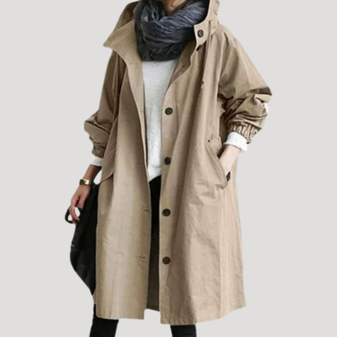 WW | Damen Trenchcoat lang leicht mit Kapuze Jacke