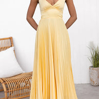 WW | V-Ausschnitt Rückenausschnitt Cut-Out Falten Maxi Cami Kleid