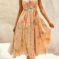 WW | Halter Bow Neck Backless Beck Print Swing Maxi Kleid