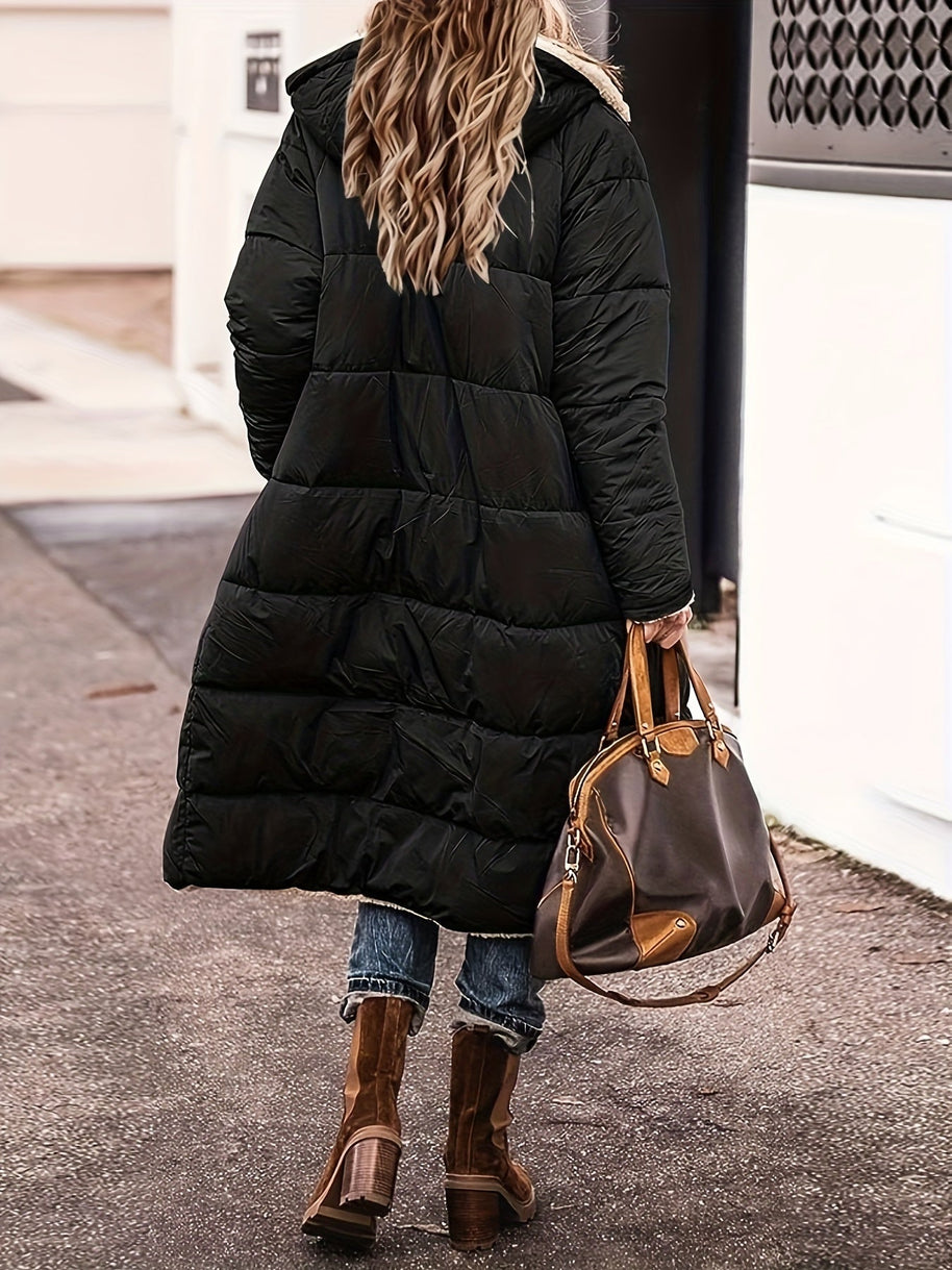 WW | Lange Elegante Gesteppte Damen Winterjacke Mit Futter Aus Fleece
