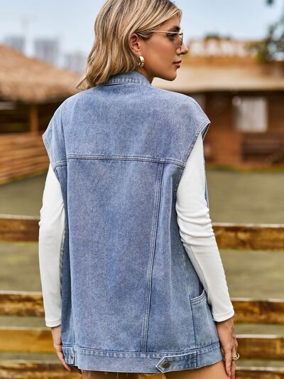W&W Mode - knöpfbare, geknöpfte ärmellose Denim-Jacke