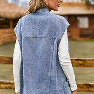 WW - knöpfbare, geknöpfte ärmellose Denim-Jacke