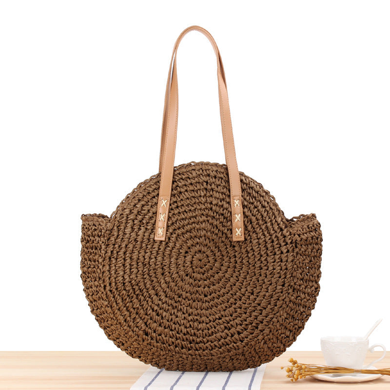 WW | Schlichte Runde Schultertasche Strohtasche Sommer Strandtaschen