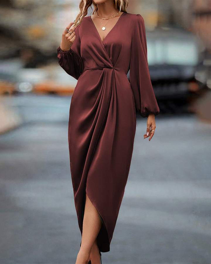 W&W Mode | Elegantes V-ausschnitt Kleid Mit Laternenärmeln