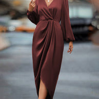 WW | V-Ausschnitt Kleid mit Laternenärmel für Damen