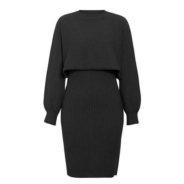 WW | teilige gestrickte Set - elegantes gestricktes ärmelloses Kleid mit Pullover für Herbst und Winter
