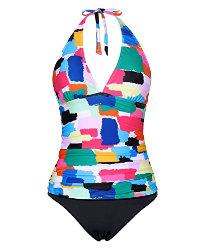 WW | Sexy V-Ausschnitt Halter Tankini Top Mit Bikini Slip Zweiteiliges Tankini Für Frauen