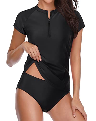WW | Damen Zweiteiliger Kurzarm Rash Guard Cap Sleeve Badeanzug