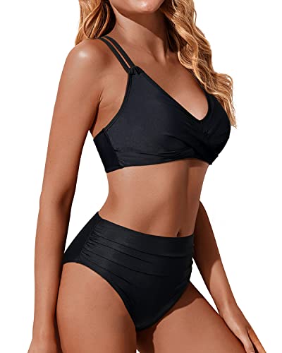 WW | Twist Front Hohe Taille Bikini Satz Zweiteilige Badeanzüge Push up Wickel Badeanzüge