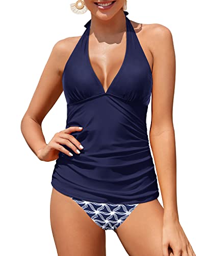 WW | Damen Sexy V-Ausschnitt Halter Tankini Oberteil Mit Bikini Unterteil
