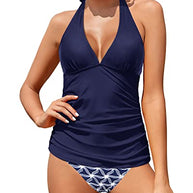 WW | Damen Sexy V-Ausschnitt Halter Tankini Oberteil Mit Bikini Unterteil