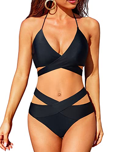 WW | Wrap Halterneck Bikini Satz Criss Cross Zwei Teile Badeanzug