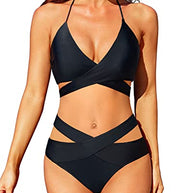 WW | Wrap Halterneck Bikini Satz Criss Cross Zwei Teile Badeanzug
