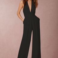 Damen schulterfreier Jumpsuit mit elegantem Rückenausschnitt und weitem Bein WW