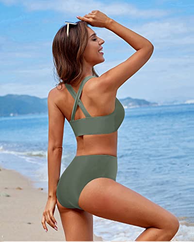 WW | Sportlicher Damen Hocher Pulli Zwei Teile Bikini Sport Crop Top Badeanzug
