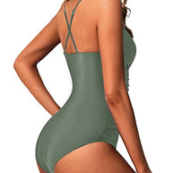 WW | Halter Damen Einteiler Badeanzug Bauchkontrolle Hoher Hals Schwimmbekleidung
