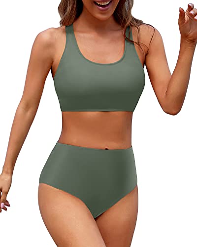 W&W Mode | Sportlicher Damen Hocher Pulli Zwei Teile Bikini Sport Crop Top Badeanzug