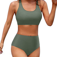 WW | Sportlicher Damen Hocher Pulli Zwei Teile Bikini Sport Crop Top Badeanzug