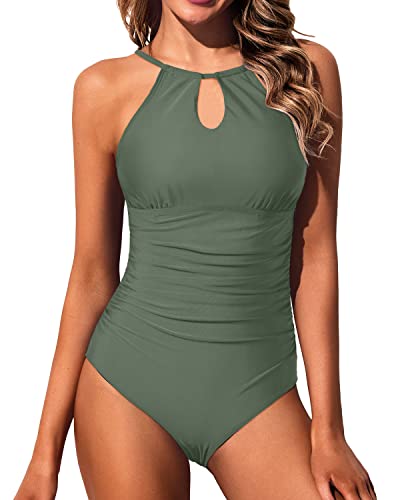 WW | Halter Damen Einteiler Badeanzug Bauchkontrolle Hoher Hals Schwimmbekleidung
