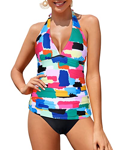 WW | Sexy V-Ausschnitt Halter Tankini Top Mit Bikini Slip Zweiteiliges Tankini Für Frauen