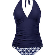 WW | Damen Sexy V-Ausschnitt Halter Tankini Oberteil Mit Bikini Unterteil
