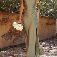 WW | Ein Schulter Satin Maxikleid Mit Schlitz Für Damen