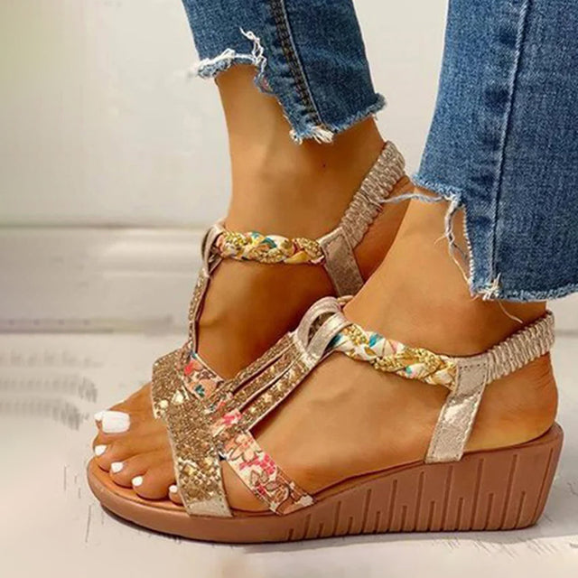WW | Elegante Sandalen Mit Keilabsatz Und Strass Details Für Damen