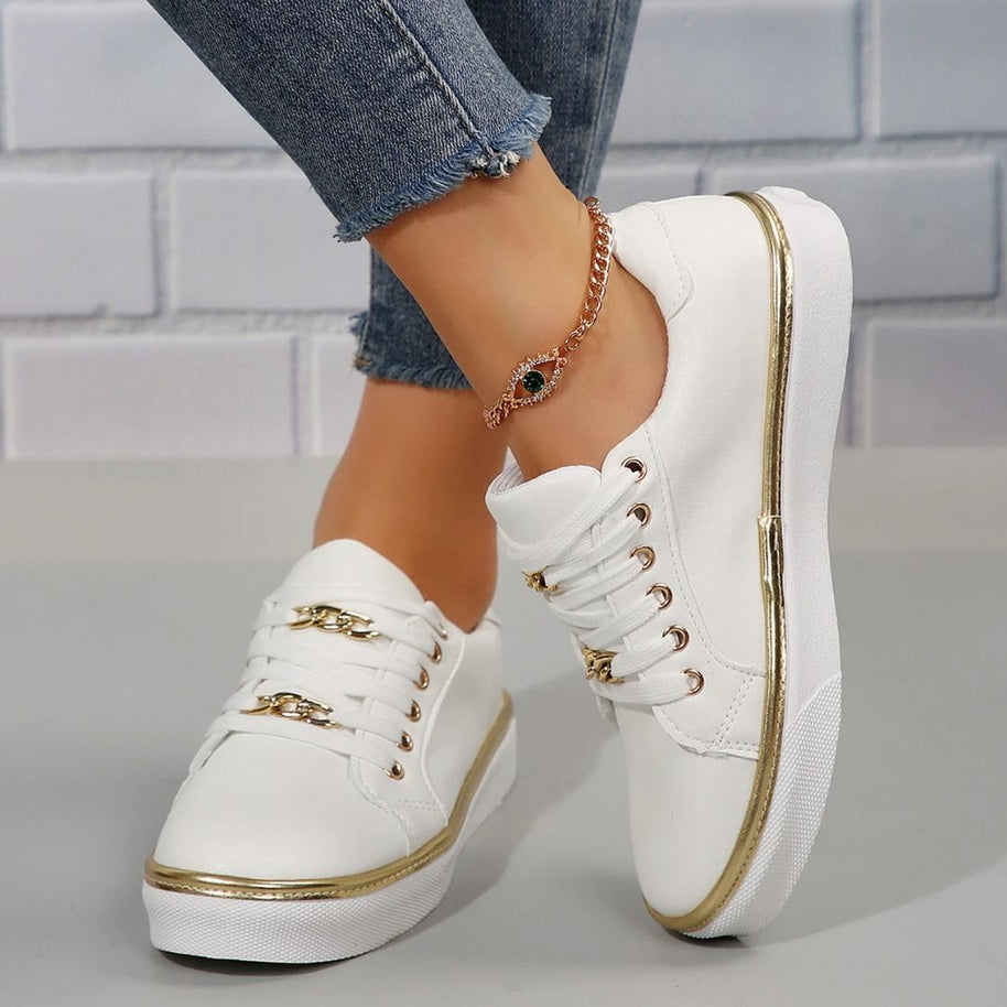 WW | Bequeme Damen Sneaker Mit Goldakzenten Und Weicher Einlegesohle Für Sommer