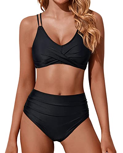WW | Twist Front Hohe Taille Bikini Satz Zweiteilige Badeanzüge Push up Wickel Badeanzüge
