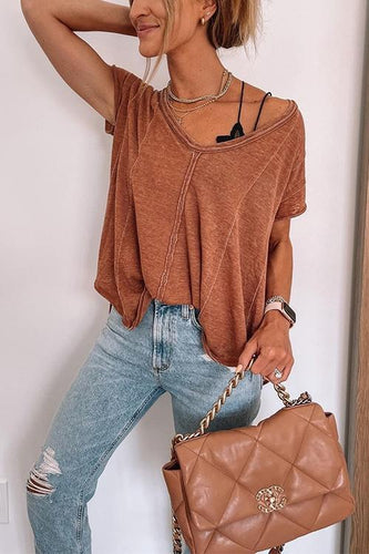 WW | Jada V-Ausschnitt Kurzarm Einfarbig T-Shirt