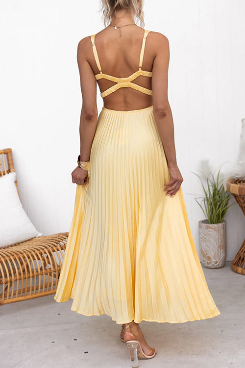 WW | V-Ausschnitt Rückenausschnitt Cut-Out Falten Maxi Cami Kleid