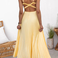 WW | V-Ausschnitt Rückenausschnitt Cut-Out Falten Maxi Cami Kleid