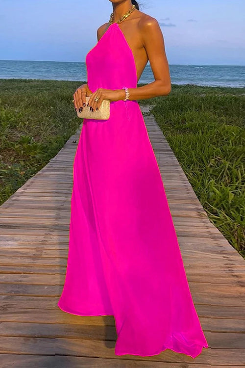 WW | Rosiedress Ketten-Halter Offener Rücken Maxi Swing Kleid