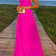WW | Rosiedress Ketten-Halter Offener Rücken Maxi Swing Kleid